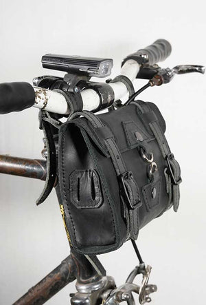 leather saddle bag for bicycles made by awre in houston texas, 